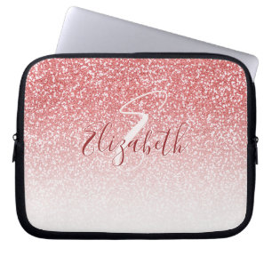 Rose Pink Glitter Ombre Monogram Laptop Sleeve