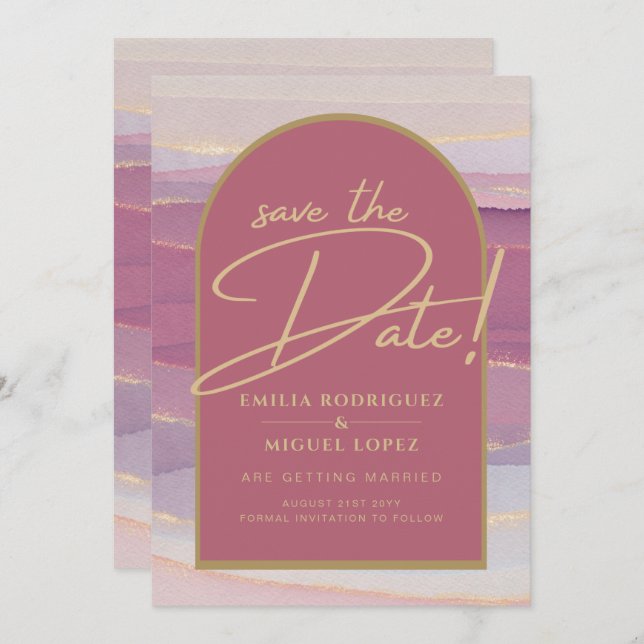 Rose Pink Gold Arch Marble Wedding SAVE DATES   Invitation (Front/Back)
