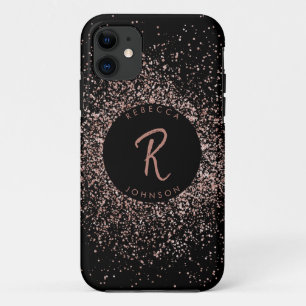 Rose Pink Gold & Black Monogram Case-Mate iPhone Case