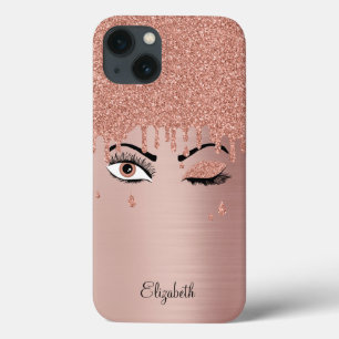 Rose Pink Gold Eyelashes Dripping iPhone 13 Case