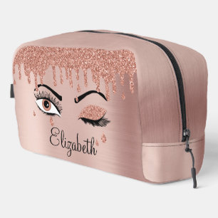 Rose Pink Gold Eyelashes Dripping Glitter Dopp Kit