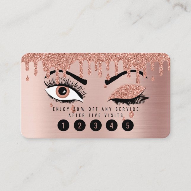Rose Pink Gold Eyelashes Glitter Loyalty Card (Front)