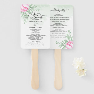 Rose Pink Gold Floral Greenery Wedding Program Hand Fan