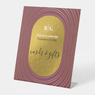 Rose Pink & Gold Modern Arch Wedding Cards Gifts Pedestal Sign