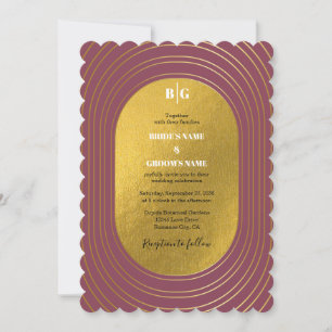 Rose Pink & Gold Modern Minimalist Arch Wedding Invitation