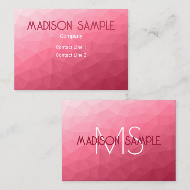 Rose pink Gradient Geometric Mesh Pattern Monogram Business Card (Front/Back)