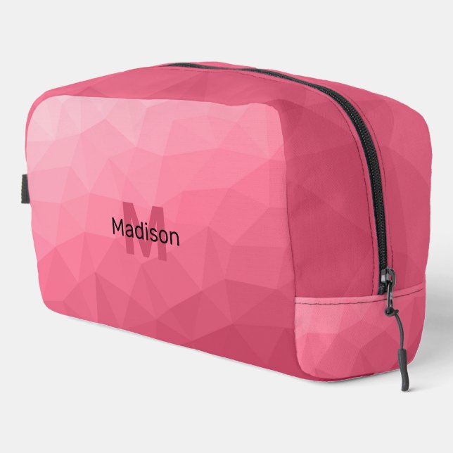 Rose pink gradient geometric mesh pattern Monogram Dopp Kit (Right Corner)