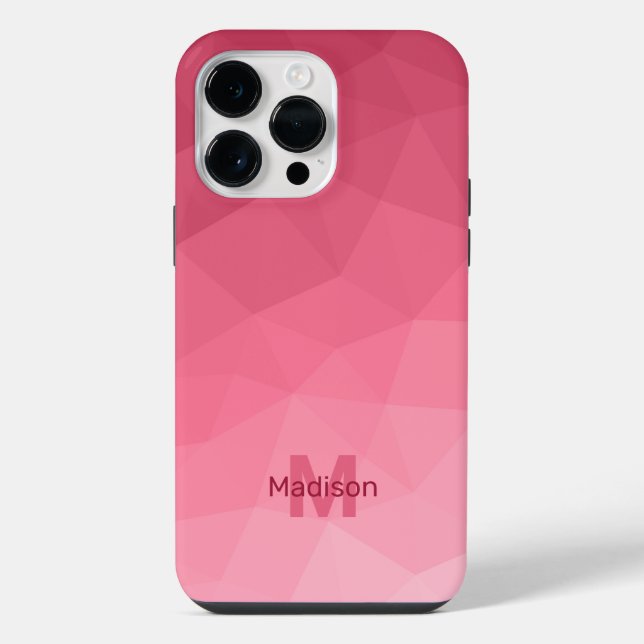 Rose pink Gradient Geometric Mesh Pattern Monogram iPhone Case (Back)