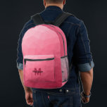 Rose pink gradient geometric mesh pattern Monogram Printed Backpack<br><div class="desc">Rose pink gradient geometric mesh pattern Monogram Printed Backpack. Cool fashion accessory bag for everyone. Rose pink red Triangle geometric mesh with light to dark ombre gradient design. Create a unique and personalised backpack with a custom touch! Modern monogram with your initial and your name for that extra personal flair....</div>
