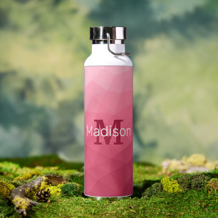 Rose pink Gradient Geometric Mesh Pattern Monogram Water Bottle