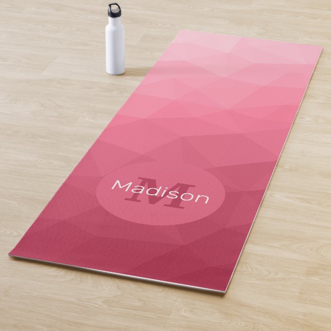 Rose pink Gradient Geometric Mesh Pattern Monogram Yoga Mat (In Situ)