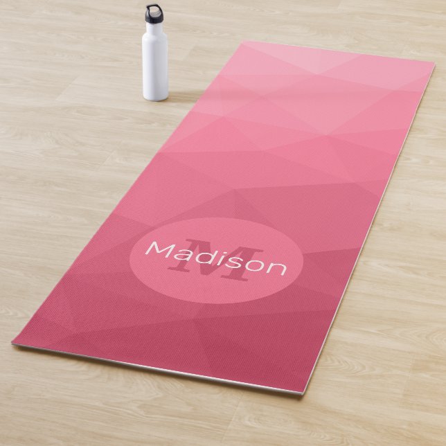Rose pink Gradient Geometric Mesh Pattern Monogram Yoga Mat (In Situ)