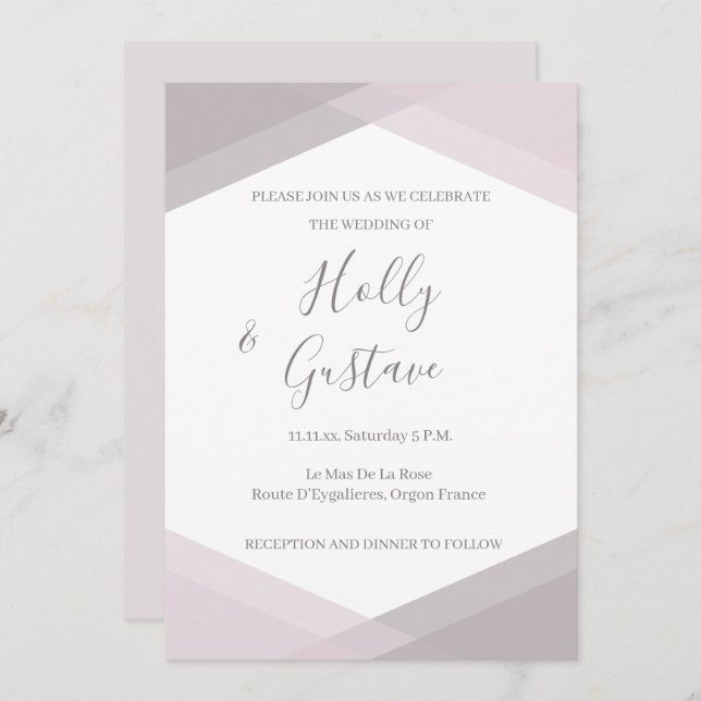 Rose Pink Grey White Hexagon Modern Chic Wedding Invitation (Front/Back)