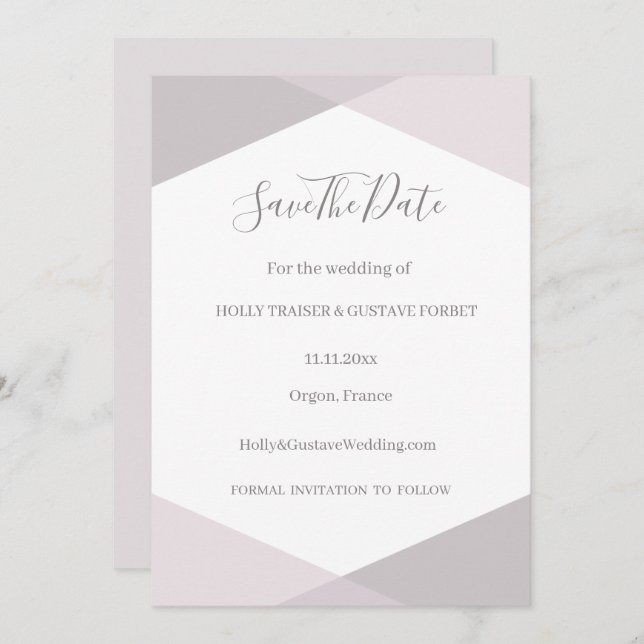 Rose Pink Grey White Hexagon Save The Date Wedding Invitation (Front/Back)