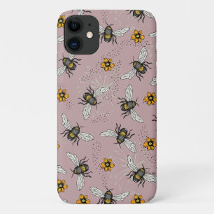 Rose Pink Honeybee and Flowers Pattern Case-Mate iPhone Case