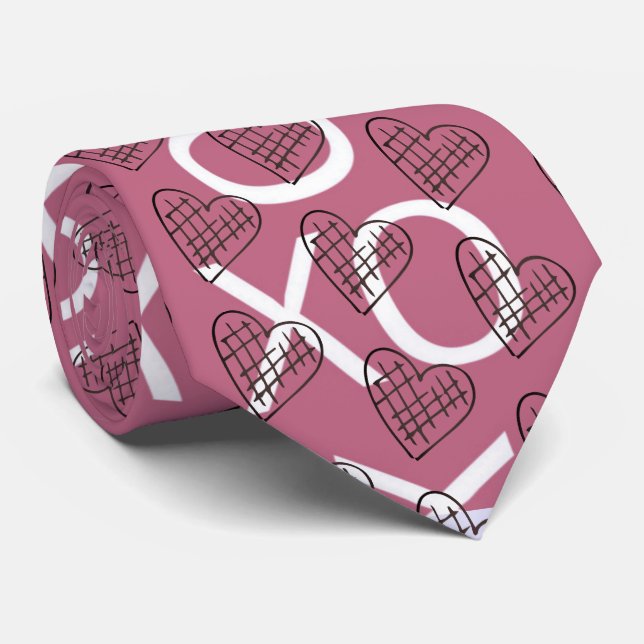 Rose Pink Hugs Kisses XOXO  Hearts Valentines Day Tie (Rolled)