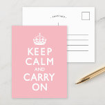 Rose Pink Keep Calm and Carry On Postcard<br><div class="desc">Rose Pink Keep Calm and Carry On</div>