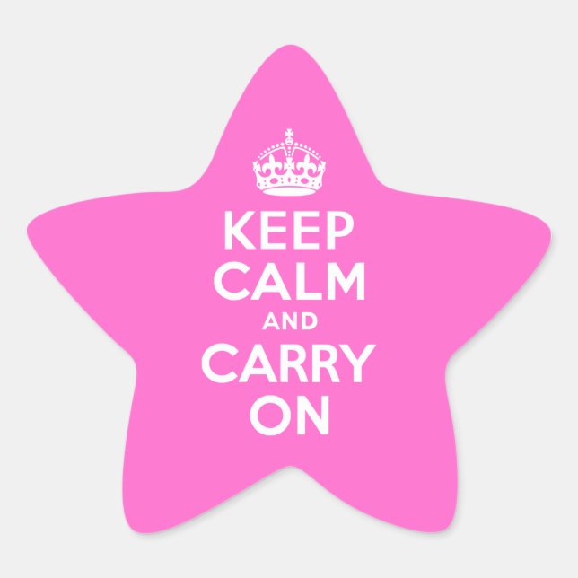 Rose Pink Keep Calm and Carry On Star Sticker (Front)