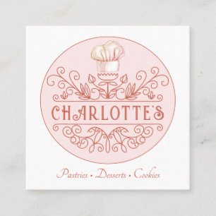 Rose Pink Logo Bakery Pastry Chef Baker's Square Business Card