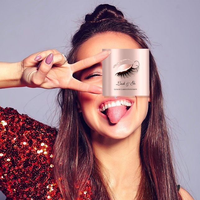 Rose Pink Makeup Artist Lashes Extension Microblad Square Business Card (Rose Pink Makeup Artist Lashes Extension Microblad Square Business Card)