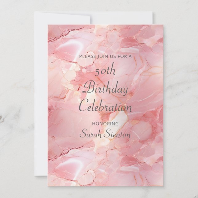Rose Pink Marble 50th Birthday Invitation (Front)