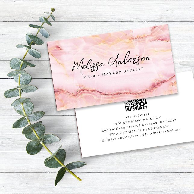 Rose Pink Marble Luxe Aesthetic QR Code Business Card (Creator Uploaded)