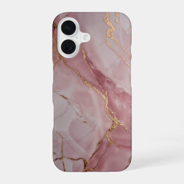 Rose Pink Marble with Gold Veins – Elegant iPhone 16 Case (Back)