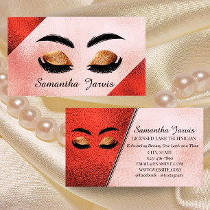Rose Pink & Maroon Foil Lash and Brow Branding Business Card
