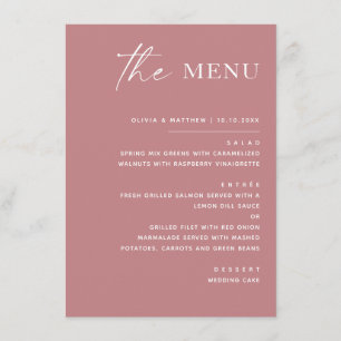 Rose Pink Minimalist Wedding Elegant Spring Menu