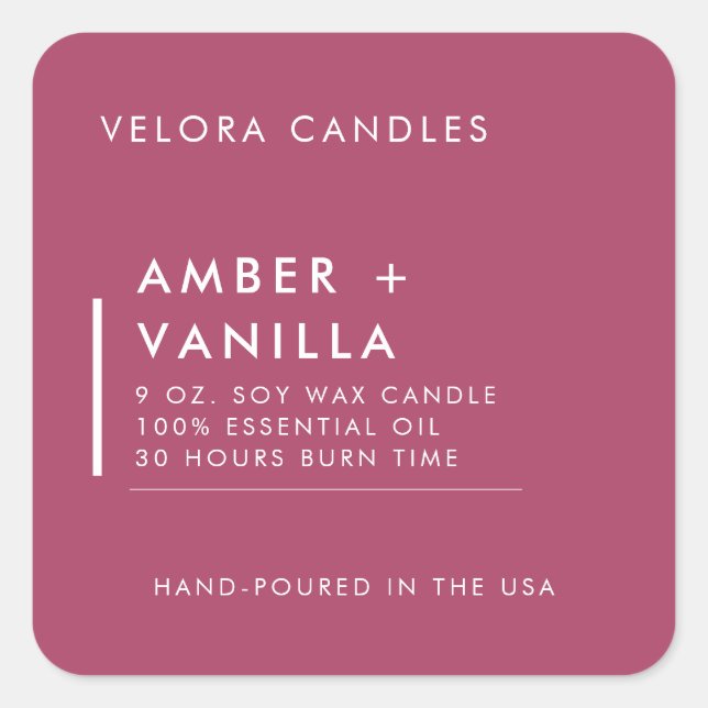 Rose Pink Modern Minimalist Candle Label Sticker (Front)