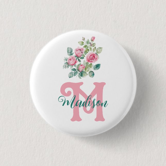Rose Pink Monogram  3 Cm Round Badge (Front)