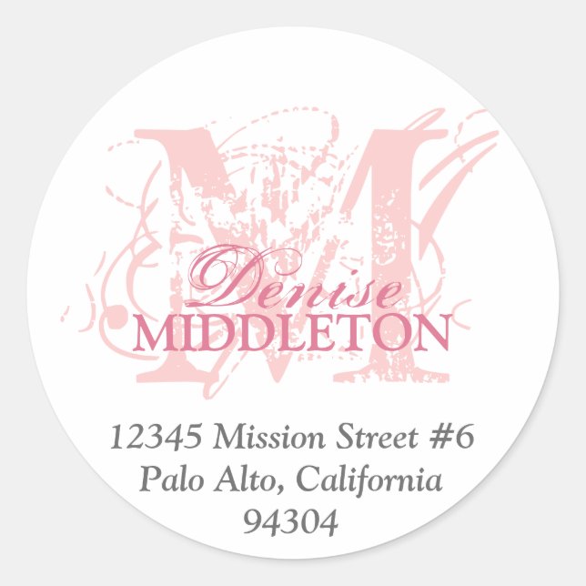 Rose pink monogram antique grunge address label (Front)