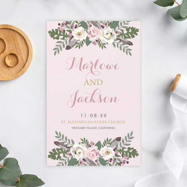 Rose Pink Moody Floral Boho Wedding Programs (Creator Uploaded)