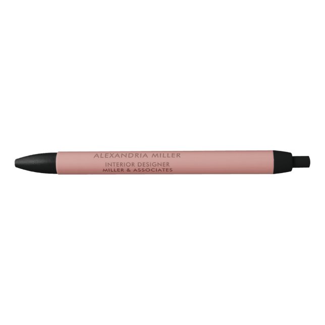 Rose Pink Name Title Company Typographic Black Ink Pen (Front)