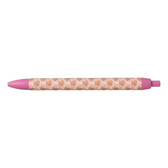 rose pink orange floral pattern wedding spring black ink pen (Front)
