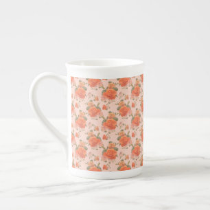rose pink orange floral pattern wedding spring bone china mug