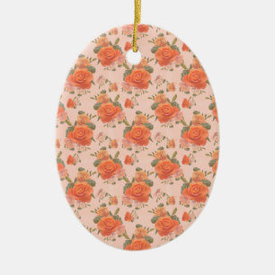 rose pink orange floral pattern wedding spring ceramic tree decoration