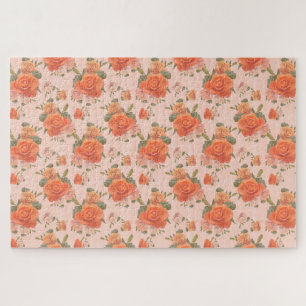 rose pink orange floral pattern wedding spring jigsaw puzzle