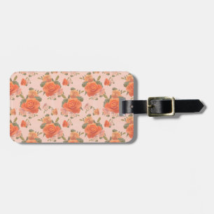 rose pink orange floral pattern wedding spring luggage tag