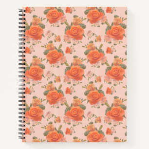 rose pink orange floral pattern wedding spring notebook