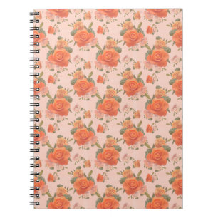 rose pink orange floral pattern wedding spring notebook