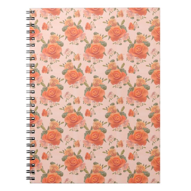 rose pink orange floral pattern wedding spring notebook (Front)