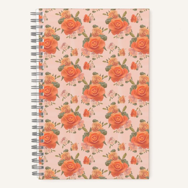 rose pink orange floral pattern wedding spring notebook (Front)