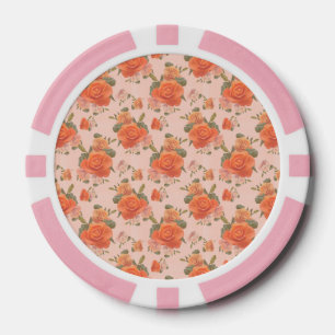 rose pink orange floral pattern wedding spring poker chips
