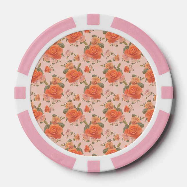 rose pink orange floral pattern wedding spring poker chips (Front)