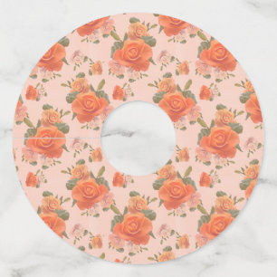 rose pink orange floral pattern wedding spring wine glass tag