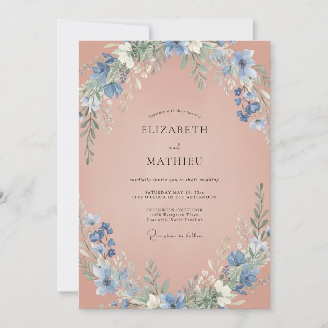 Rose Pink Peaceful Wildflower Wedding Invitation (Front)