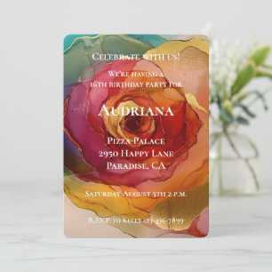 Rose Pink Peach Yellow Floral Birthday Invitation