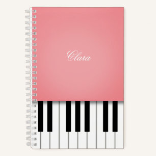 Rose Pink Piano Music Keyboard Personalised Notebook