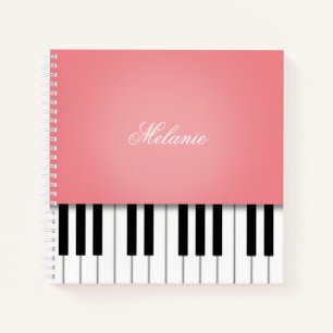 Rose Pink Piano Music Keyboard Personalised Notebook